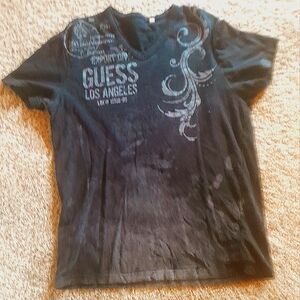 M Guess Vintage Y2k Black T shirt w/Velvet lettering GUC!